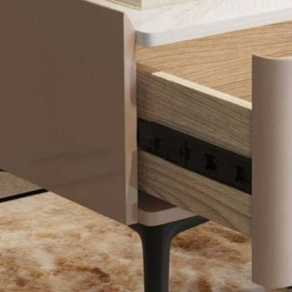 Scandinavian Cream Wood Rock Slab Nightstand — Blue