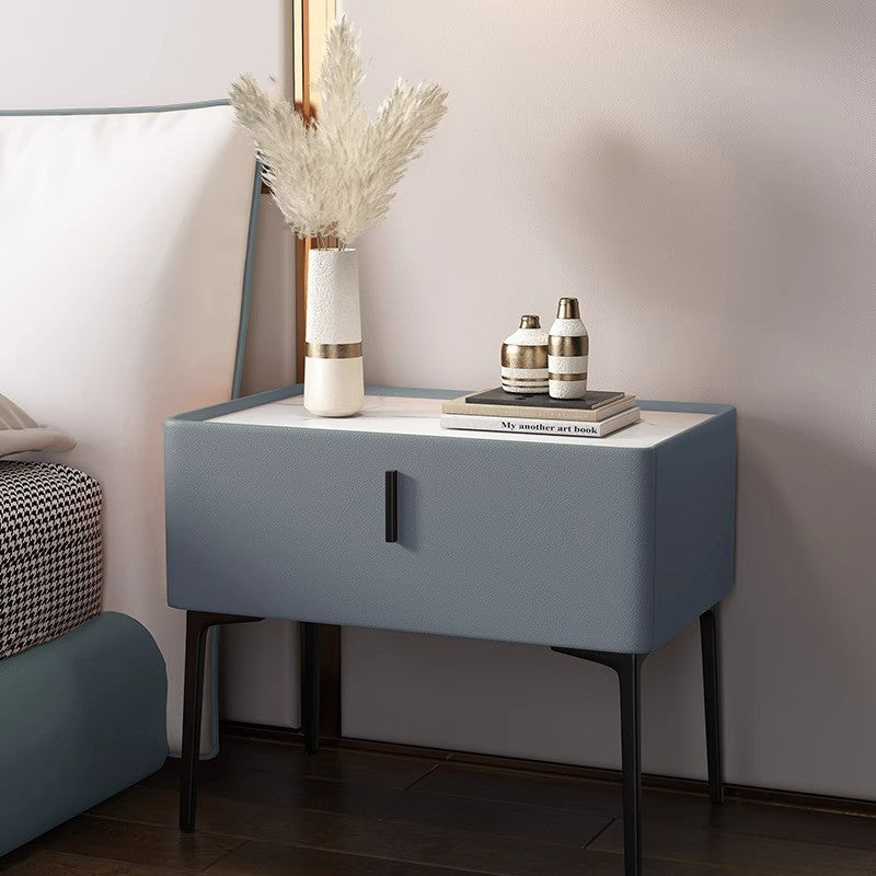 Scandinavian Cream Wood Rock Slab Nightstand — Blue