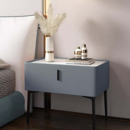 Scandinavian Cream Wood Rock Slab Nightstand — Blue