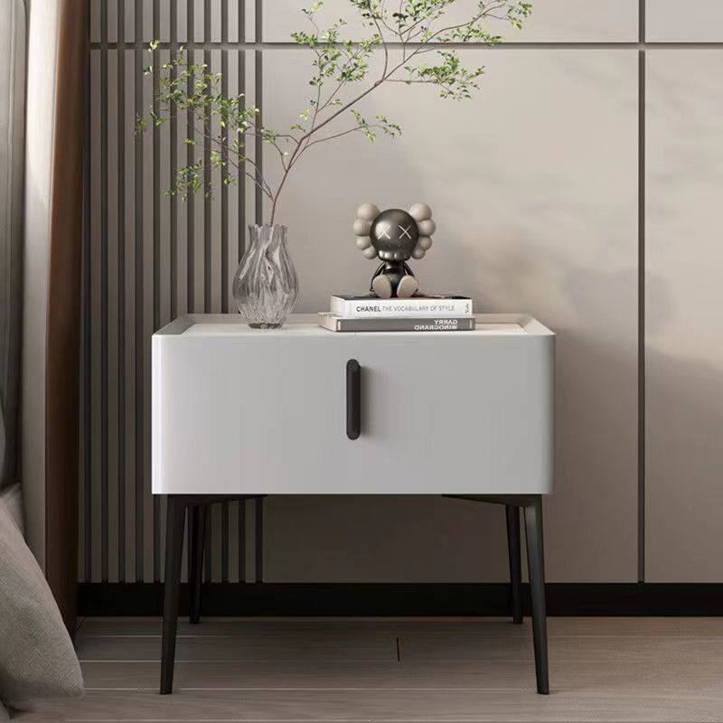 Scandinavian Cream Wood Rock Slab Nightstand — Khaki