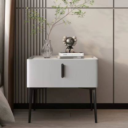Scandinavian Cream Wood Rock Slab Nightstand — Khaki