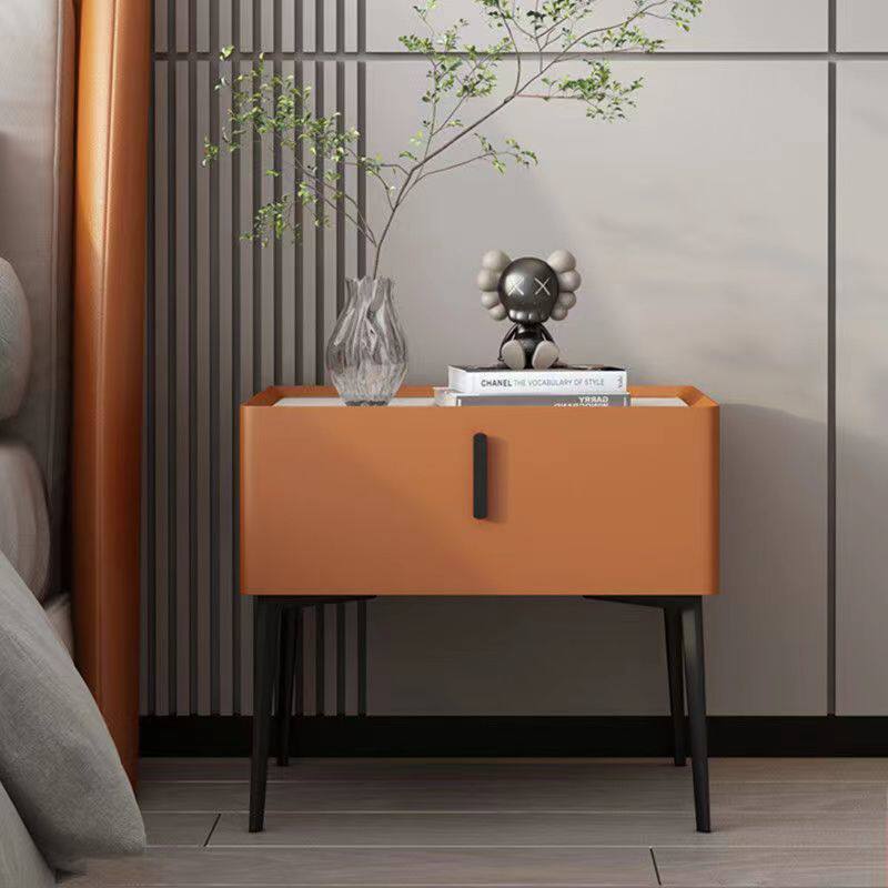Scandinavian Cream Wood Rock Slab Nightstand — Dark Gray