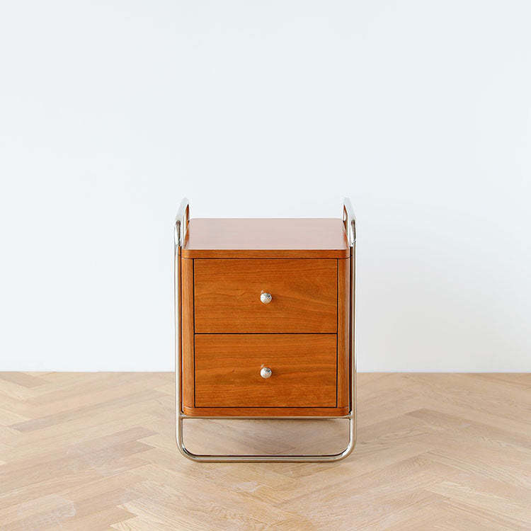 Chinese Cherry Wood Square Nightstand 2-Drawer