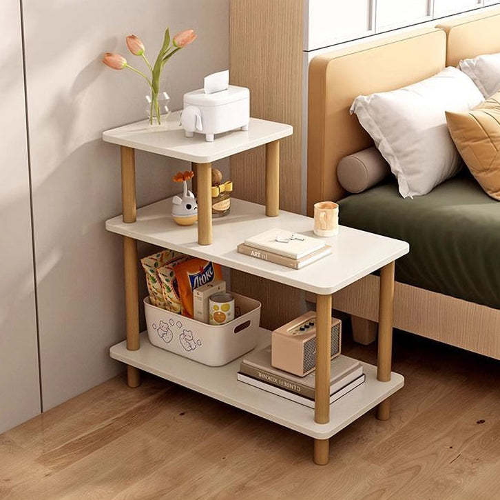 Natural minimalist wooden 3-tier end & side tables — 23.62" L x 11.81" W x 29.53" H / White