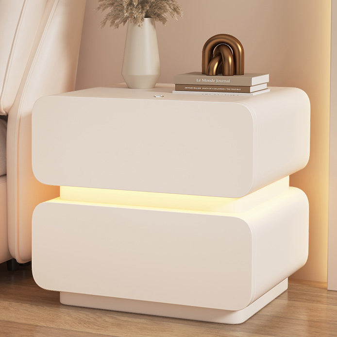 Scandinavian Cream Sensor Light Wood Nightstand — Milky White