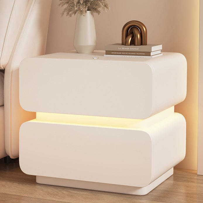 Scandinavian Cream Sensor Light Wood Nightstand — Milky White