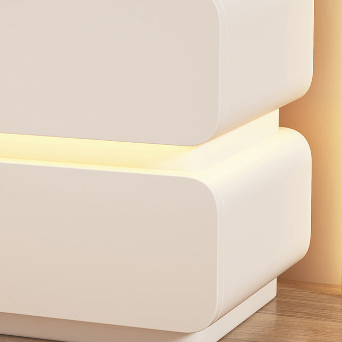 Scandinavian Cream Sensor Light Wood Nightstand — Milky White