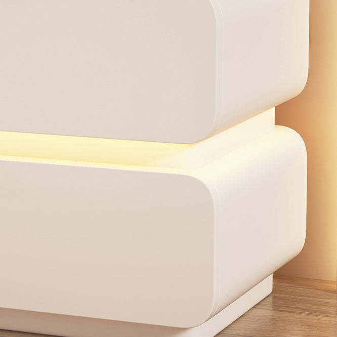 Scandinavian Cream Sensor Light Wood Nightstand — Milky White