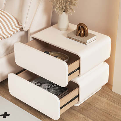 Scandinavian Cream Sensor Light Wood Nightstand — Beige