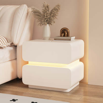 Scandinavian Cream Sensor Light Wood Nightstand — Beige