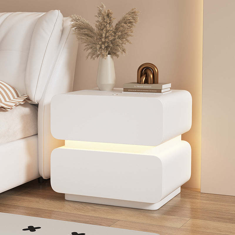 Scandinavian Cream Sensor Light Wood Nightstand — Khaki