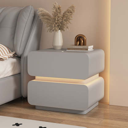 Scandinavian Cream Sensor Light Wood Nightstand — Dark Gray