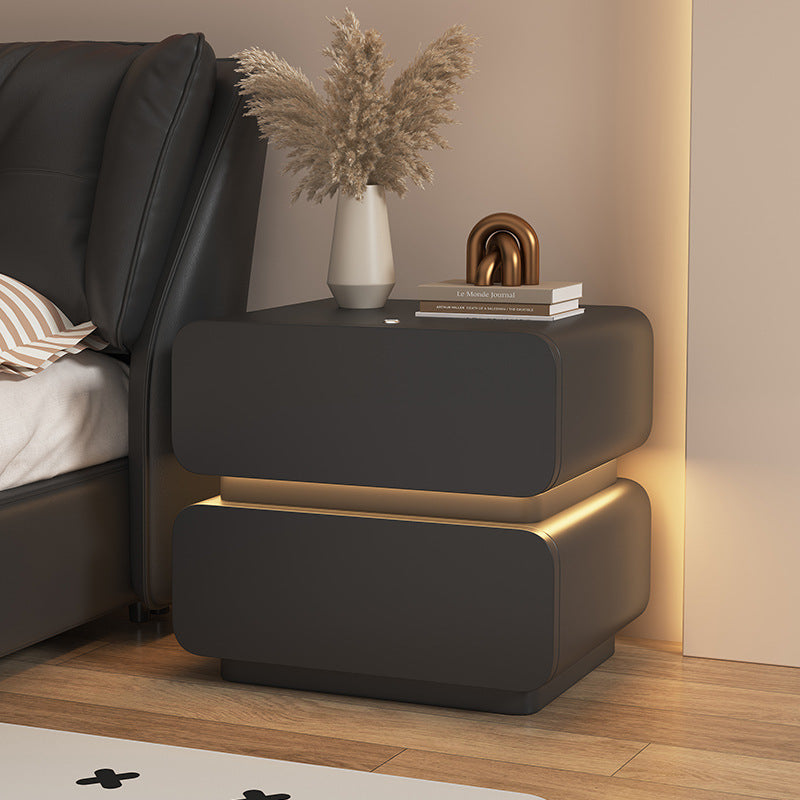 Scandinavian Cream Sensor Light Wood Nightstand — Light Gray