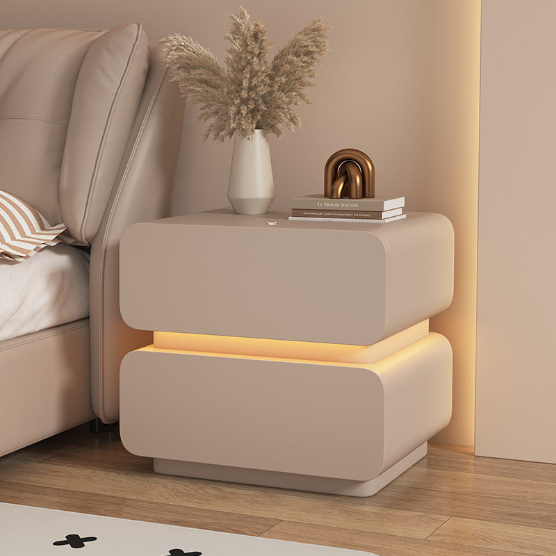 Scandinavian Cream Sensor Light Wood Nightstand — Beige