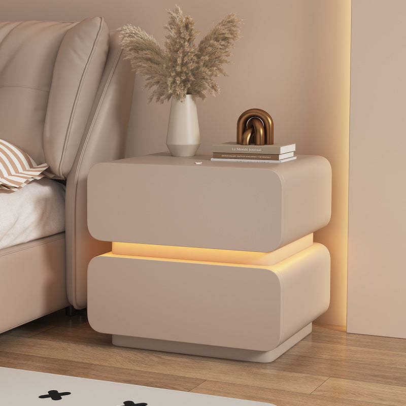 Scandinavian Cream Sensor Light Wood Nightstand — Beige