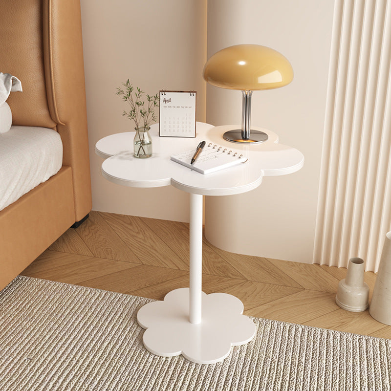 Cream Flower Round Iron End Table