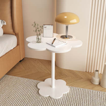 Cream Flower Round Iron End Table