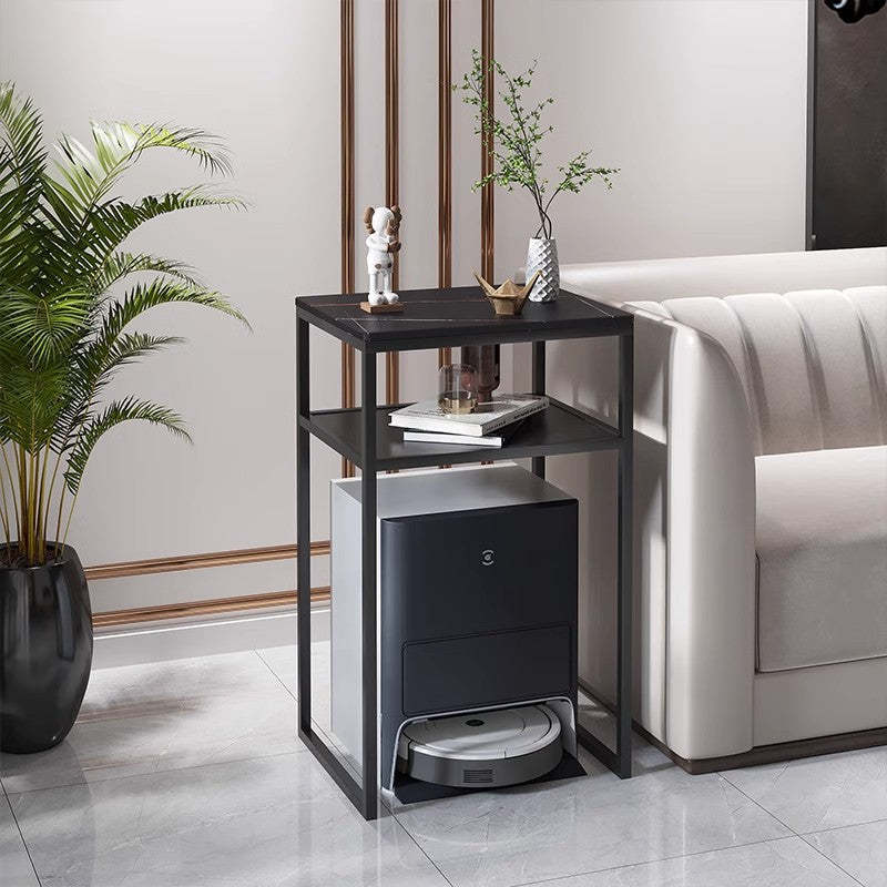 Gray metal slab rock end & side tables - luxury — 19.69" L x 15.75" W x 33.46" H / Black / Black