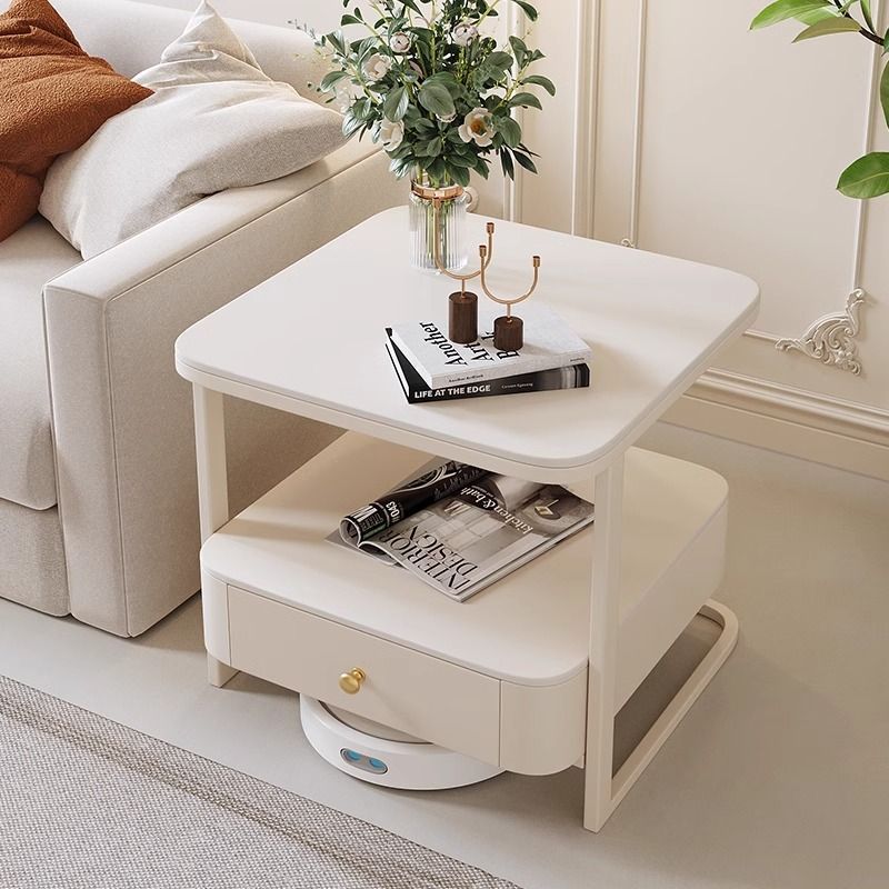 Scandinavian Cream Metal Square End Table 1-Drawer
