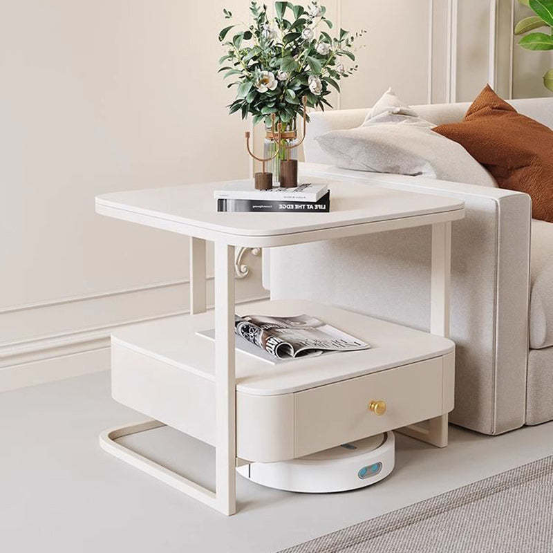 Scandinavian Cream Metal Square End Table 1-Drawer