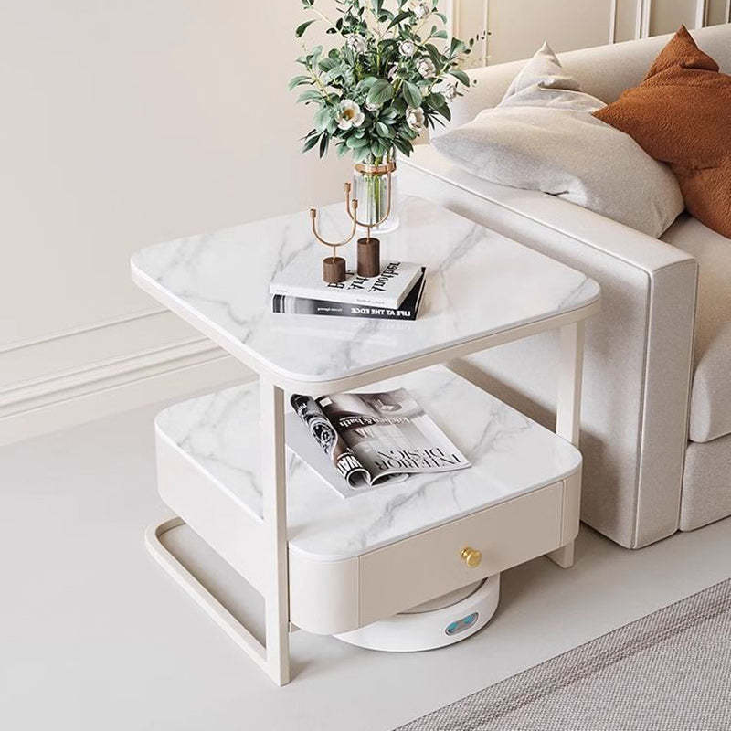 Scandinavian Cream Metal Square End Table 1-Drawer