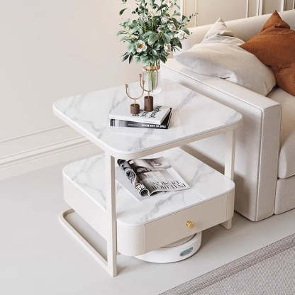 Scandinavian Cream Metal Square End Table 1-Drawer