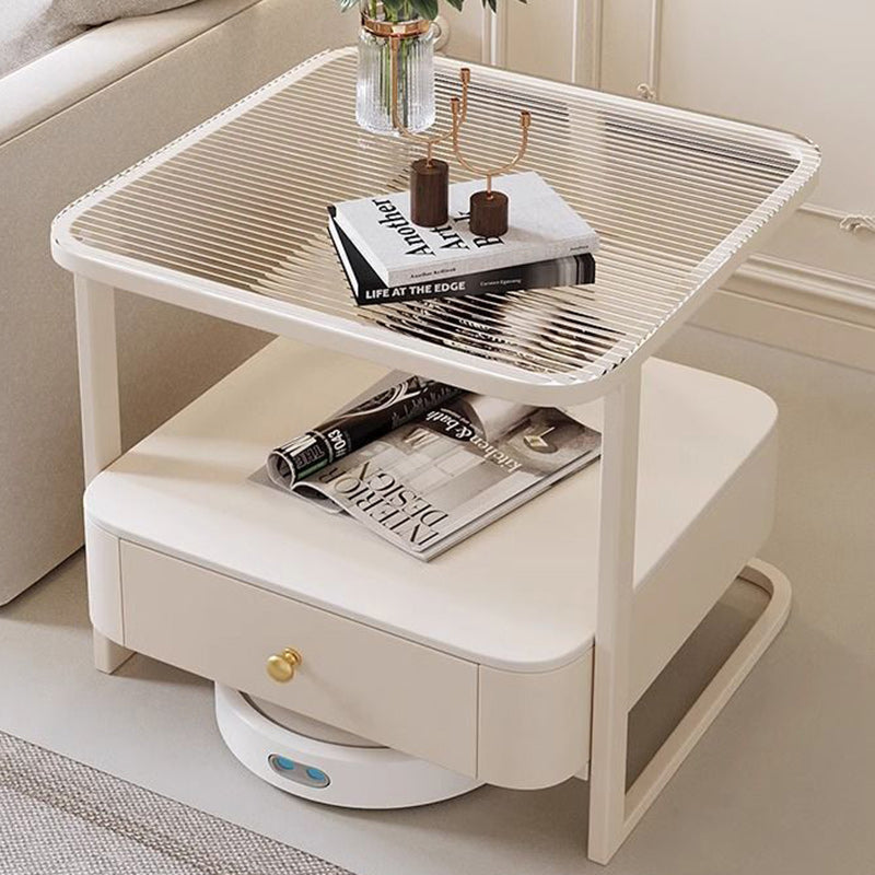 Scandinavian Cream Metal Square End Table 1-Drawer