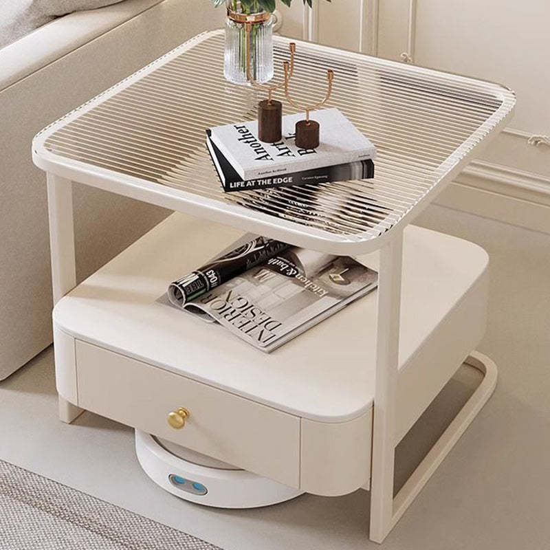 Scandinavian Cream Metal Square End Table 1-Drawer