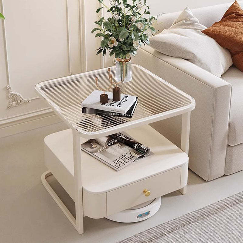Scandinavian Cream Metal Square End Table 1-Drawer — Changhong Glass