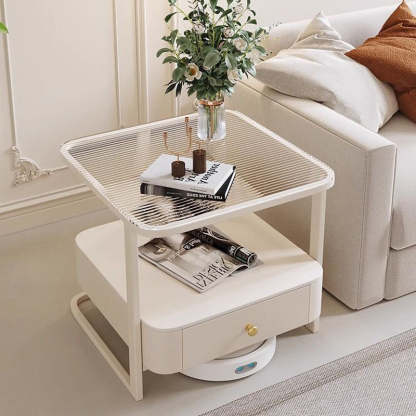 Scandinavian Cream Metal Square End Table 1-Drawer — Changhong Glass