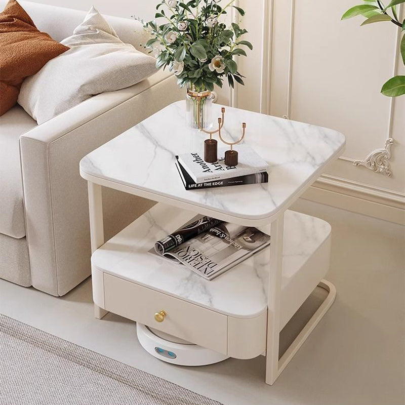 Scandinavian Cream Metal Square End Table 1-Drawer