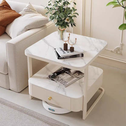 Scandinavian Cream Metal Square End Table 1-Drawer