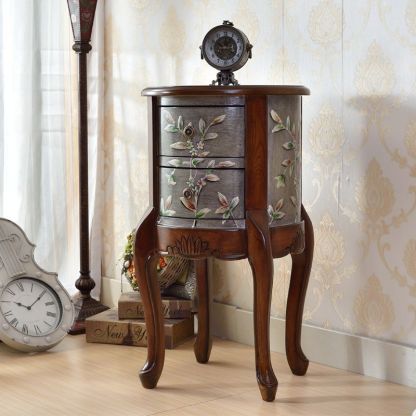 Vintage Cylindrical Wood Glass Side Table — Gray