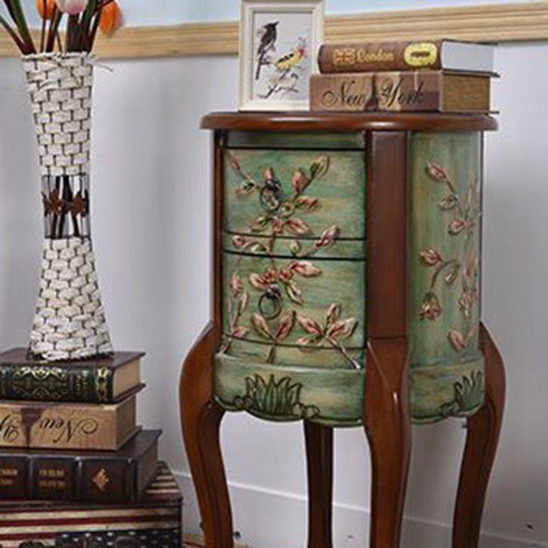Vintage Cylindrical Wood Glass Side Table