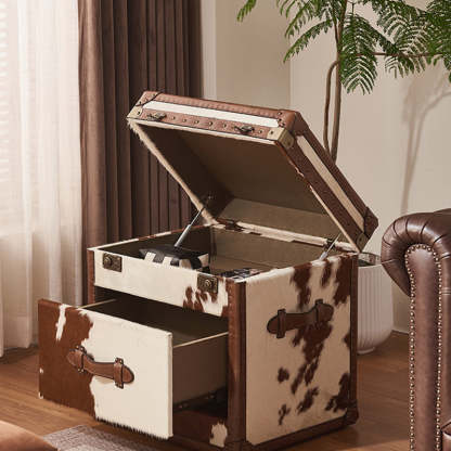 Vintage Cow Wood Veneer 2-Tier End Table