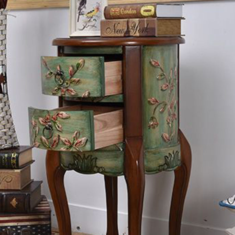 Vintage Cylindrical Wood Glass Side Table