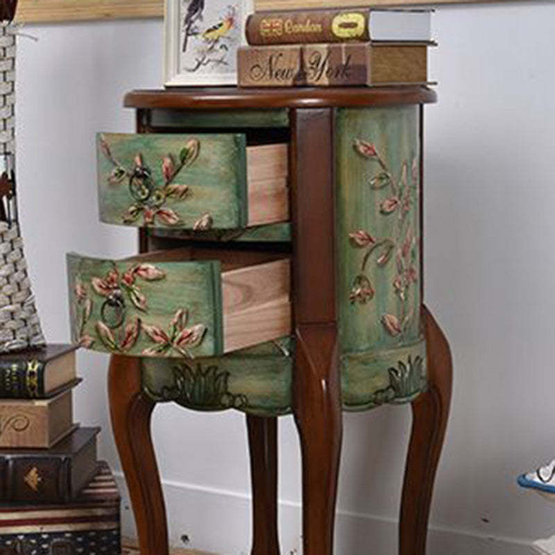 Vintage Cylindrical Wood Glass Side Table