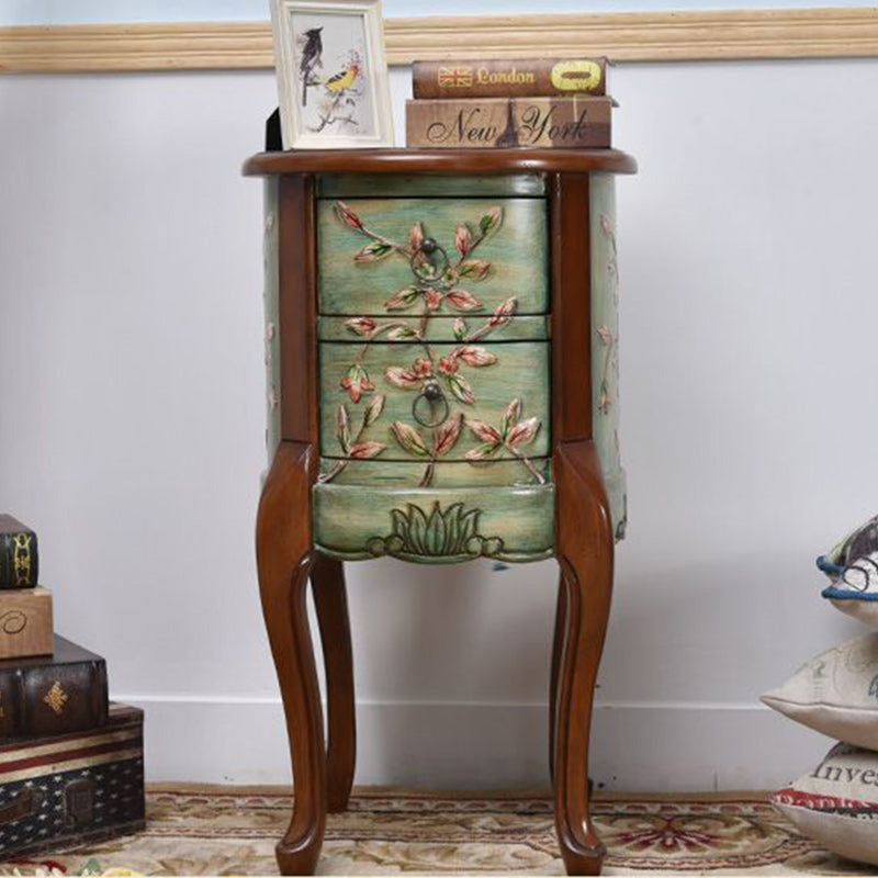 Vintage Cylindrical Wood Glass Side Table