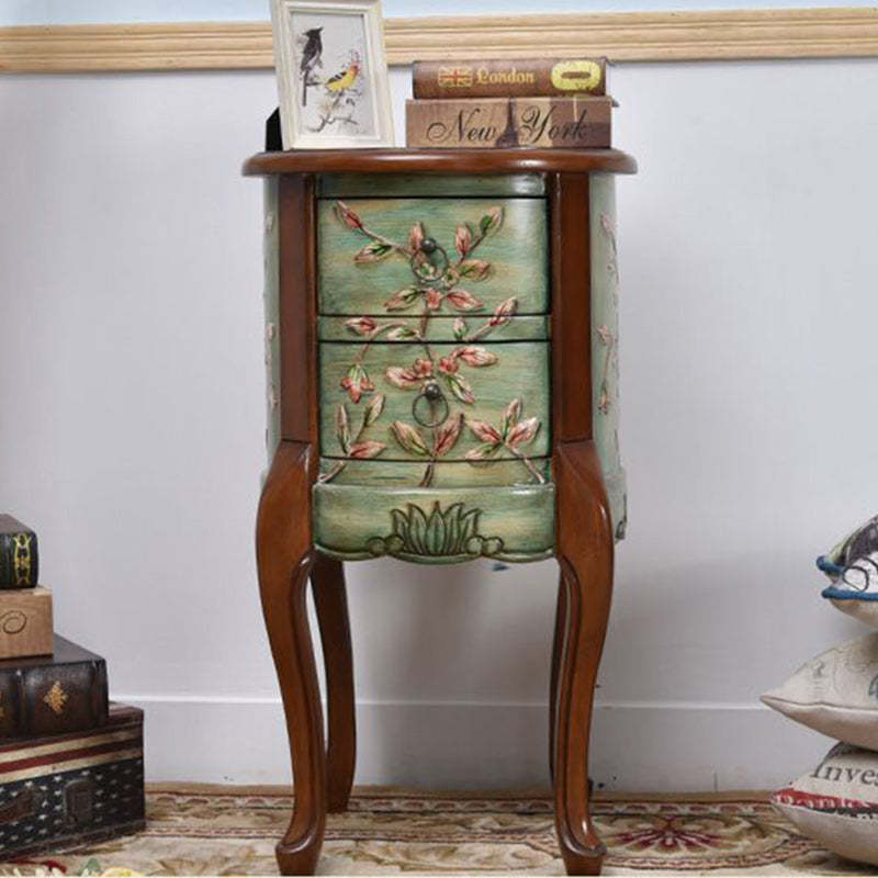 Vintage Cylindrical Wood Glass Side Table