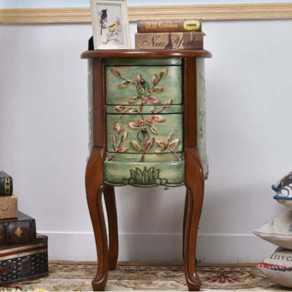 Vintage Cylindrical Wood Glass Side Table