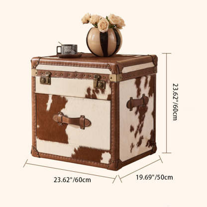 Vintage Cow Wood Veneer 2-Tier End Table