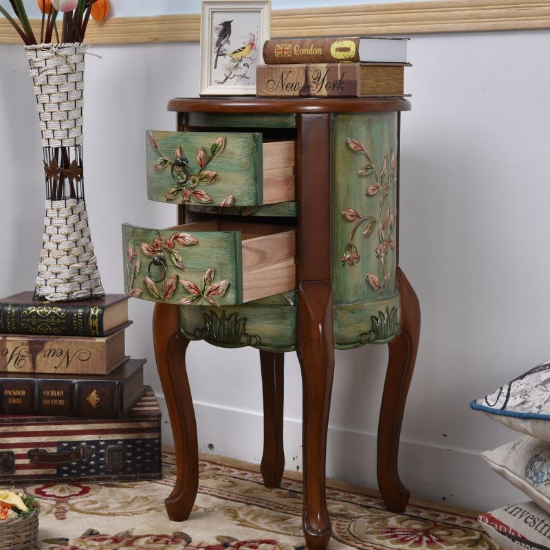 Vintage Cylindrical Wood Glass Side Table