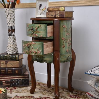 Vintage Cylindrical Wood Glass Side Table