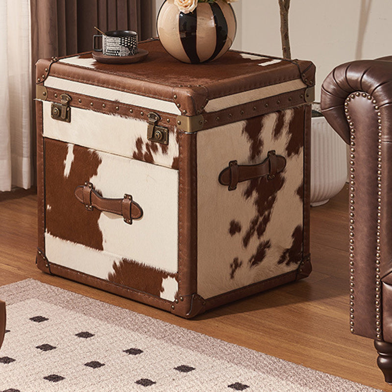 Vintage Cow Wood Veneer 2-Tier End Table — Brown