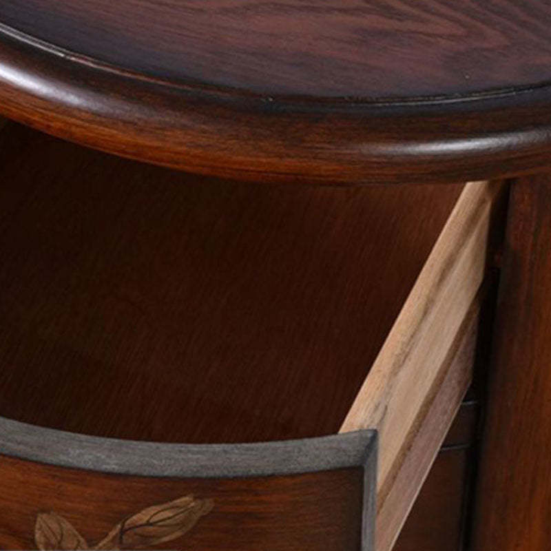 Vintage Cylindrical Wood Glass Side Table