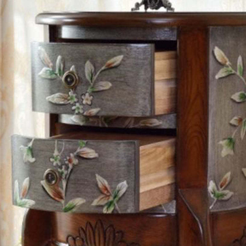 Vintage Cylindrical Wood Glass Side Table