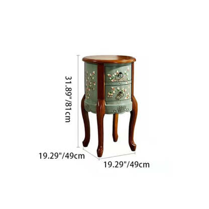 Vintage Cylindrical Wood Glass Side Table — Blue