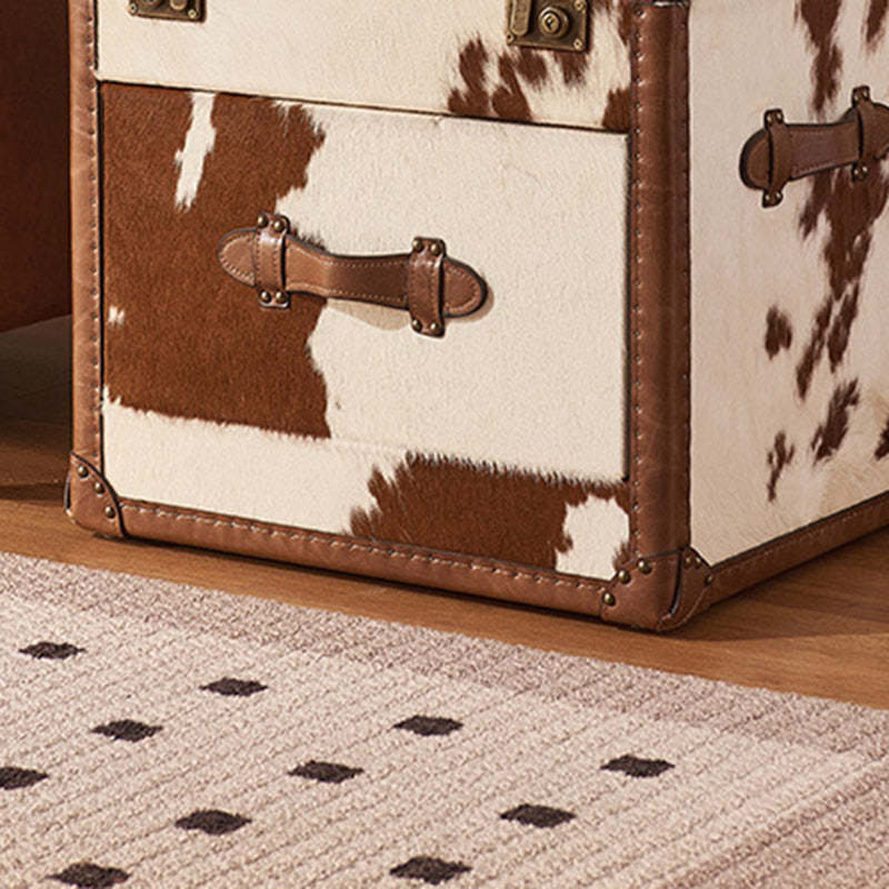 Vintage Cow Wood Veneer 2-Tier End Table