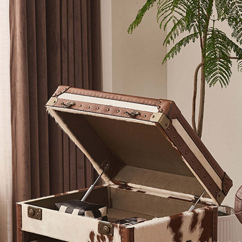 Vintage Cow Wood Veneer 2-Tier End Table