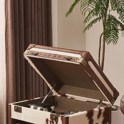 Vintage Cow Wood Veneer 2-Tier End Table